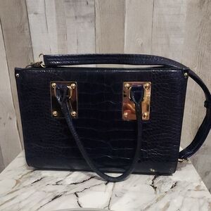 Elegant Blue Purple Crocodile-Embossed Handbag